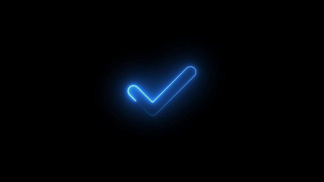 right aproval icon animation, Animation of check mark icon background in neon light. Neon Tick mark icon seamless loop.Glowing neon line Tick mark or confirm icon animation.