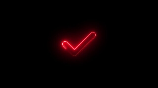 right aproval icon animation, Animation of check mark icon background in neon light. Neon Tick mark icon seamless loop.Glowing neon line Tick mark or confirm icon animation.