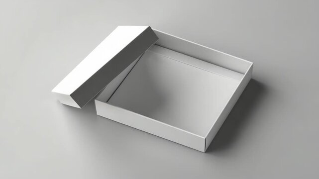 A single white corrugated box sitting on a grey surface with a clear lid placed inside it.