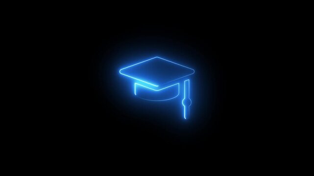 Academic Success Symbol Animation,Neon Graduation Cap Icon Animation,Education Technology Neon Icon Animation.