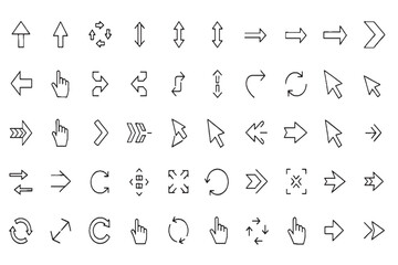 Outline Arrow and Cursor Icon Set on White Background