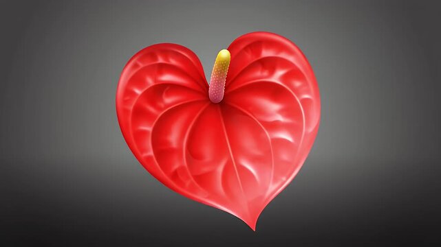 Heart shaped red anthurium flower blooming time lapse animation