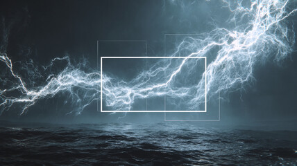 Abstract dark ocean scene with branching luminous decision-tree lines, and refined data visualization details, centered for text or typography.