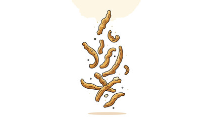 Fototapeta premium Floating crispy snacks illustration with scattered seasonings on a bright background