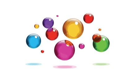 Dynamic arrangement of vibrant multicolored translucent spheres evoking a sense of joyful movement and modern minimalist design aesthetics for