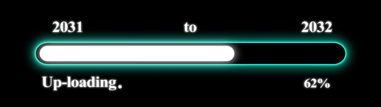 New year 2032 Up-loading bar animation, Up-loading bar from 2031 to 2032 new year transfer animation. Almost reaching New Year on black background. Welcoming the happy new year 2032. Alpha channel.