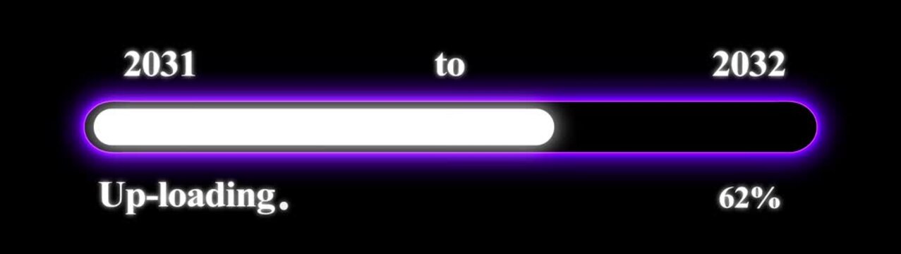 New year 2032 Up-loading bar animation, Up-loading bar from 2031 to 2032 new year transfer animation. Almost reaching New Year on black background. Welcoming the happy new year 2032. Alpha channel.