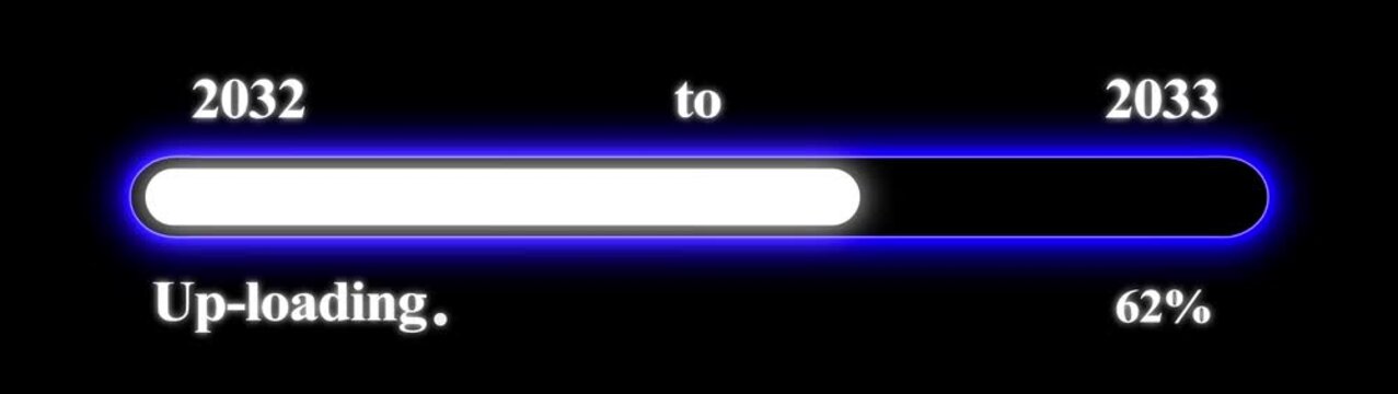 New year 2033 Up-loading bar animation, Up-loading bar from 2032 to 2033 new year transfer animation. Almost reaching New Year on black background. Welcoming the happy new year 2033. Alpha channel.