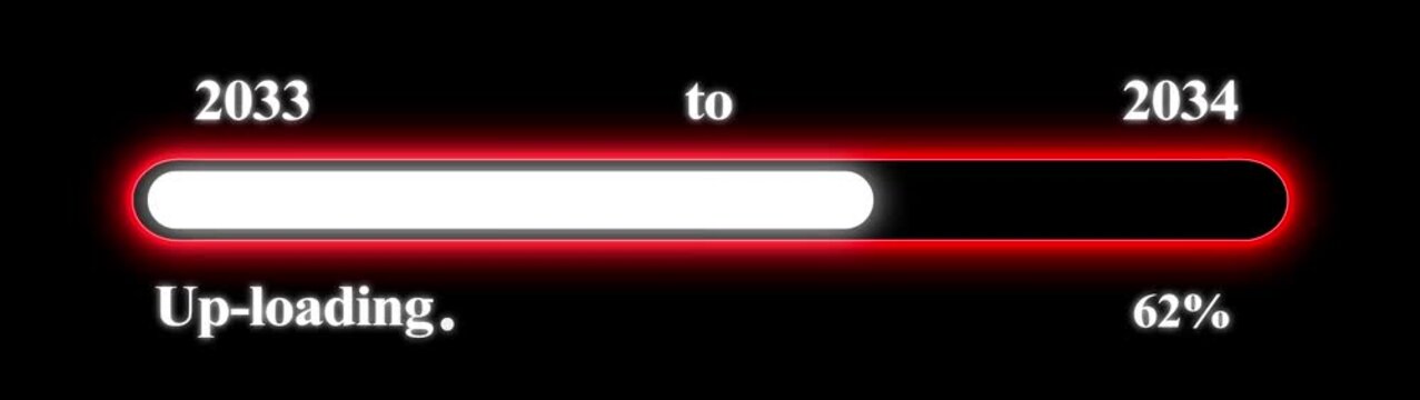 New year 2034 Up-loading bar animation, Up-loading bar from 2033 to 2034 new year transfer animation. Almost reaching New Year on black background. Welcoming the happy new year 2034. Alpha channel.