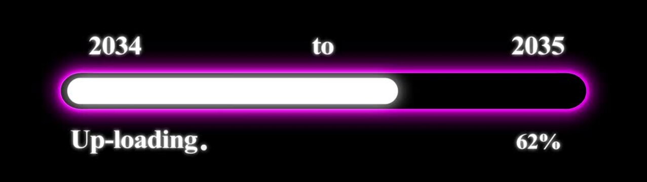 New year 2035 Up-loading bar animation, Up-loading bar from 2034 to 2035 new year transfer animation. Almost reaching New Year on black background. Welcoming the happy new year 2035. Alpha channel.