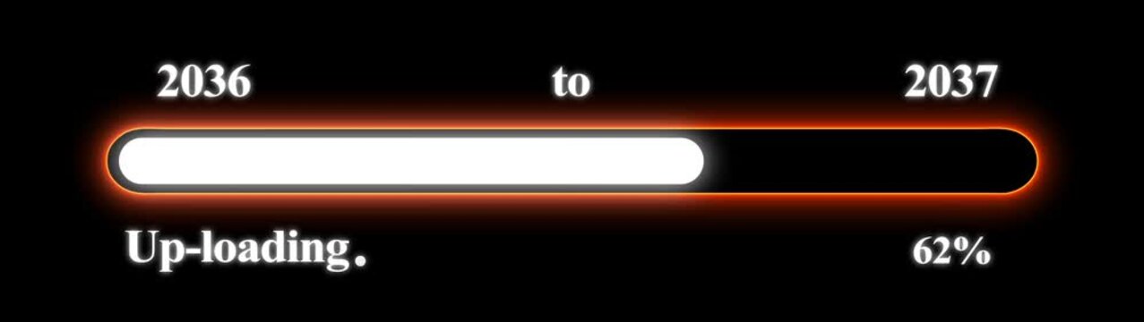 New year 2037 Up-loading bar animation, Up-loading bar from 2036 to 2037 new year transfer animation. Almost reaching New Year on black background. Welcoming the happy new year 2037. Alpha channel.