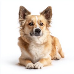 Obraz premium Creative digital art concept - Adorable Fluffy Dog Lying Down on a White Background - artistic visual composition