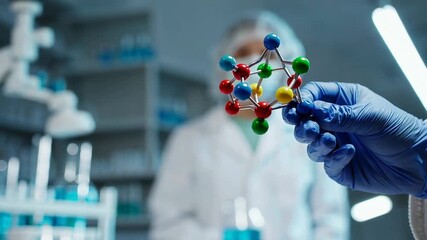 Researcher handling digital molecular model, analyzing complex scientific data in clean laboratory environment, representing advanced medical research and innovative investigative processes - Powered by Adobe