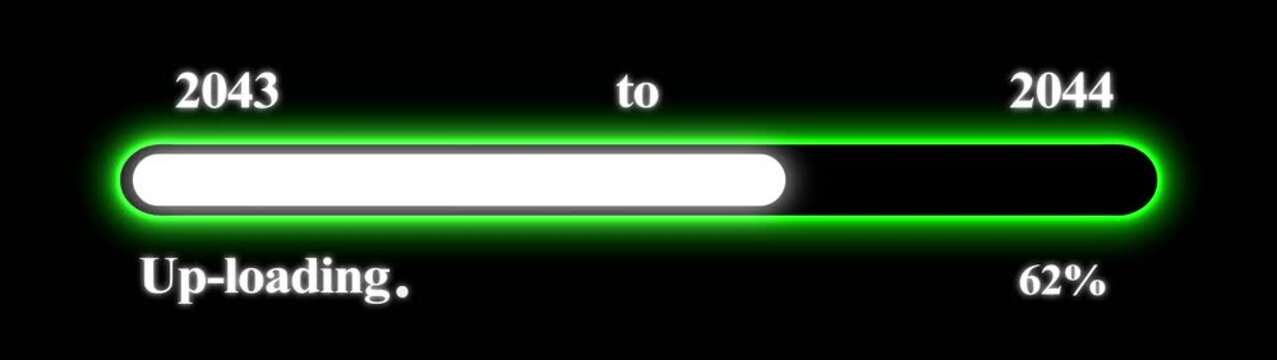 New year 2044 Up-loading bar animation, Up-loading bar from 2043 to 2044 new year transfer animation. Almost reaching New Year on black background. Welcoming the happy new year 2044. Alpha channel.