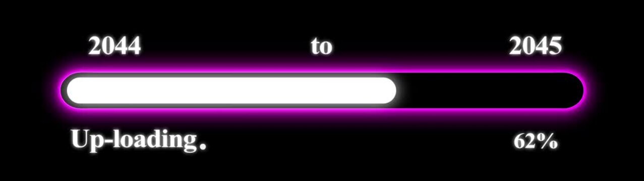 New year 2045 Up-loading bar animation, Up-loading bar from 2044 to 2045 new year transfer animation. Almost reaching New Year on black background. Welcoming the happy new year 2045. Alpha channel.