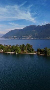 Brissago Islands on Lake Maggiore Switzerland aerial drone nature vertical video