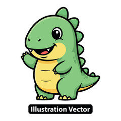 Obraz premium A cartoon green dinosaur character illustration standing happily with a friendly gesture