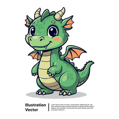 Obraz premium Adorable cartoon dragon illustration standing on its hind legs with wings spread wide