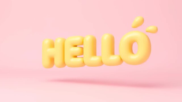 3D Hello Animation on Pink Background.