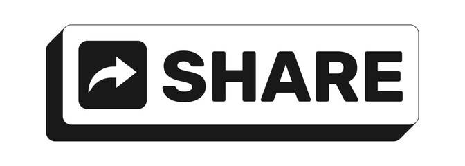 Fototapeta premium Share rectangle UI web button. Distributing viral content link across platforms. Repost tool. Post forward. Black and white clickable bold element. CTA for social media, streaming. Rubik font used