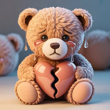 a sad teddy bear holding a broken heart expressing feelings of loss and loneliness
