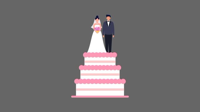 Wedding cake with bridge and groom design 3d animation