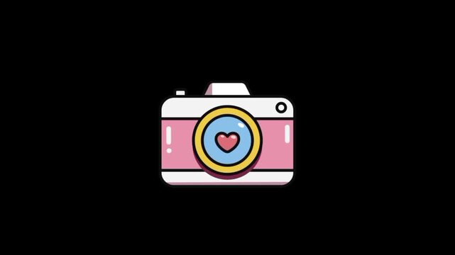 Digital camera 3d icon with heart animation 