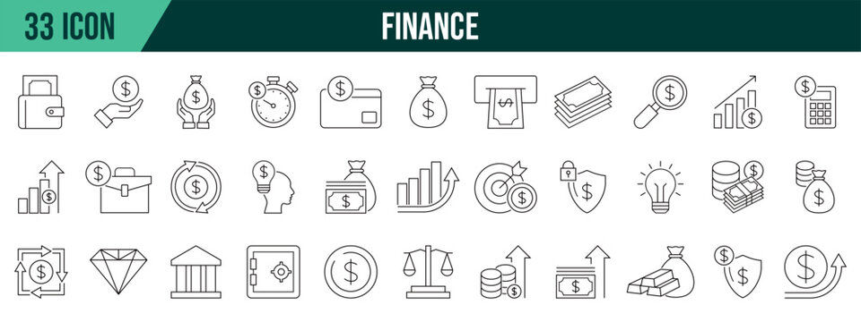Finance icons collection, editable and resizable vector icon templates.