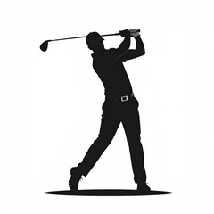 Silhouette Of A Golfer In Mid Swing Against A White Background Professional Sports Athlete In Athletic Attire Focus And Precision During A Golf Game