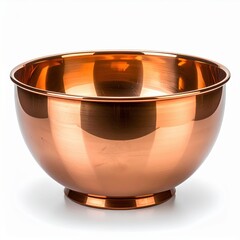 Polished Copper Mixing Bowl With Wide Rim and Pedestal Base Displayed Against a Clean White Background