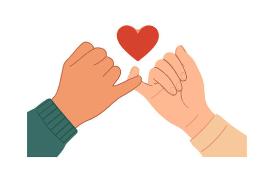 Pinky promise with a heart: a symbol of love, friendship, and commitment isolated on white background