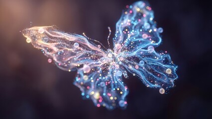 Digital butterfly with glowing particles and abstract light effects.