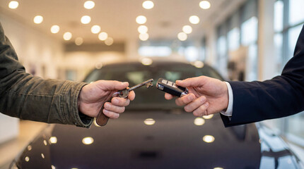 Vehicle Upgrade Concept, Hand Holding Old and New Keys