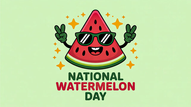 Cool cartoon watermelon slice celebrates national watermelon day happily