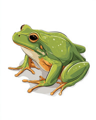 Obraz premium A vibrant green frog with orange eyes and legs sitting on a white background