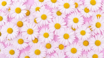 Obraz premium Vibrant pink background with white daisies and yellow centers
