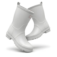 White Rubber Boots on White Background.