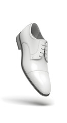 White Leather Dress Shoe Floating in Air.