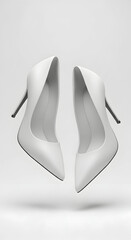 White High Heel Shoes on White Background.