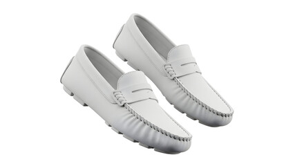 White Leather Loafers on White Background.