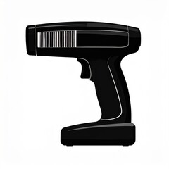 Black handheld barcode scanner with white reflection on a clean white background demonstrating retail technology and inventory management tools