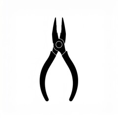 Black Silhouette of Needle Nose Pliers on a White Background Showing Metal Tool for Crafting and Repair Work Isolated Studio Shot