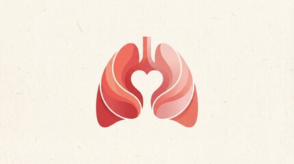 stylized red lungs illustration with heart shape in negative space. healthcare and anatomy concept. respiratory system care. medical logo, brochure, banner with copyspace.