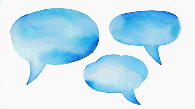 Watercolor Blue Speech Bubbles Collection Perfect for Graphic Design and Illustration