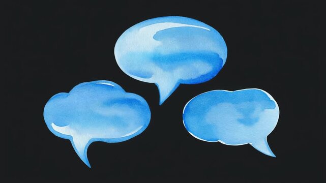 Watercolor Speech Bubbles Animation on Black Background Concept Communication