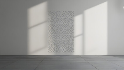 Lattice Messenger: Tall Central Archway with Interwoven Geometric Shapes in a Quiet Gallery