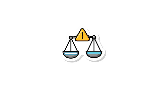 Illustration of a balanced scale with a warning sign indicating caution or alertness in a simple graphic representation