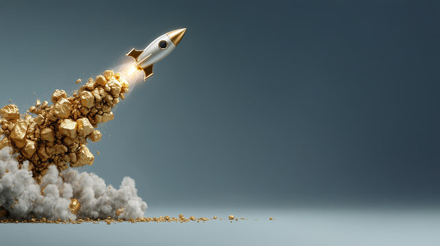 Gold launching like a rocket symbolizing rising value and financial security