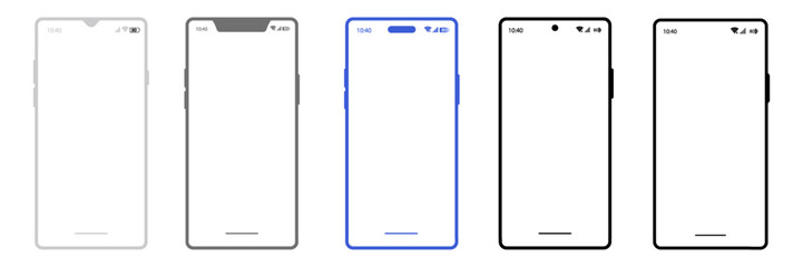 Gray and black mobile phone mockup devices. Set smartphones with blank screen for advertisement. Vector illustration