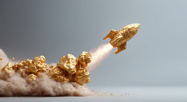Gold launching like a rocket symbolizing rising value and financial security